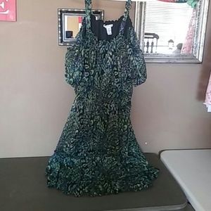Off the shoulder multi color green dress